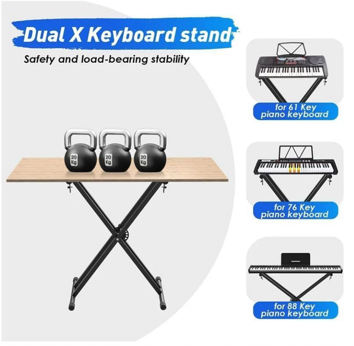 Adjustable Keyboard Stand Double Braced X Frame 49-97cm Piano Stand Black-102