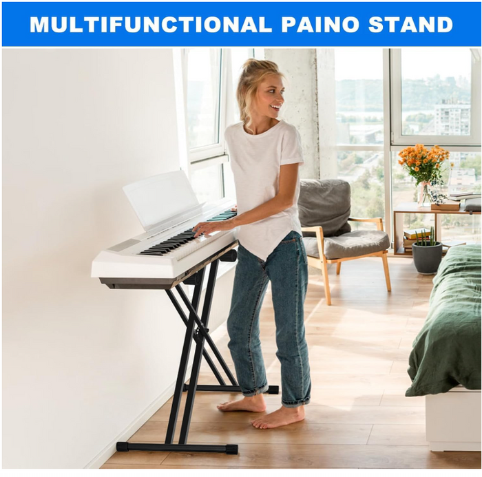 Adjustable Keyboard Stand Double Braced X Frame 49-97cm Piano Stand Black-102
