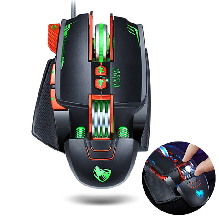 Adjustable LED Gaming Mouse with 8 Buttons and Customizable DPI, DragonV9: black, green wired gaming computer mouse, futurist