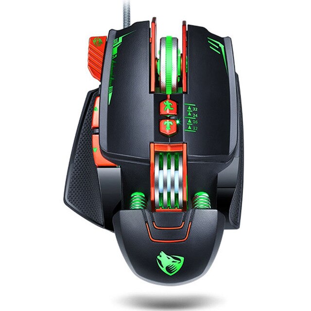 Adjustable LED Gaming Mouse with 8 Buttons and Customizable DPI, DragonV9: black, green wired gaming computer mouse, futurist