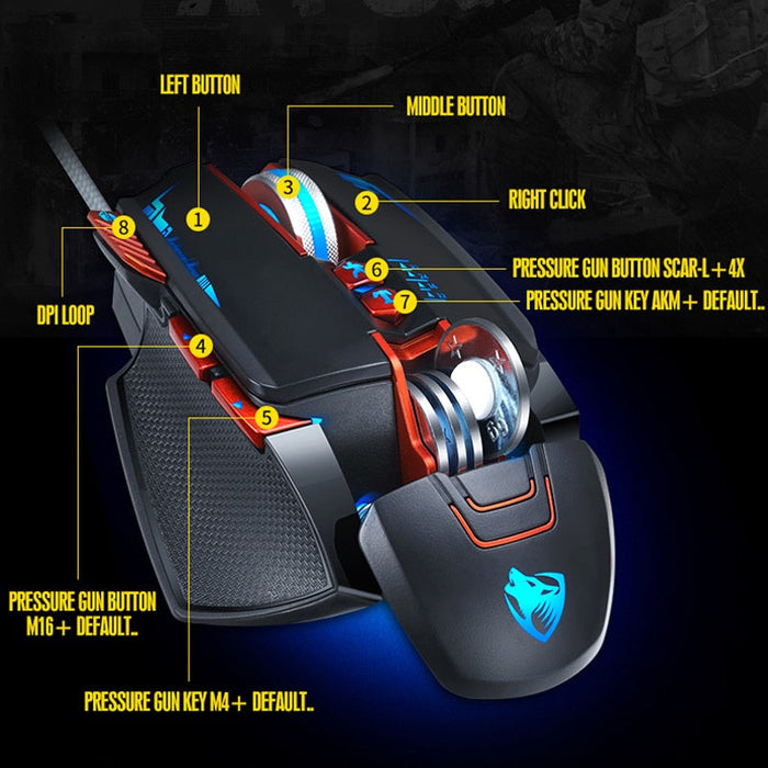 Adjustable LED Gaming Mouse with 8 Buttons and Customizable DPI, DragonV9: black, green wired gaming computer mouse, futurist