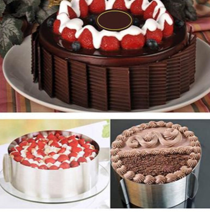 Adjustable Mold for Round Stainless Steel Cake Shape: silver, brown round cake baking mold/ring, minimal style