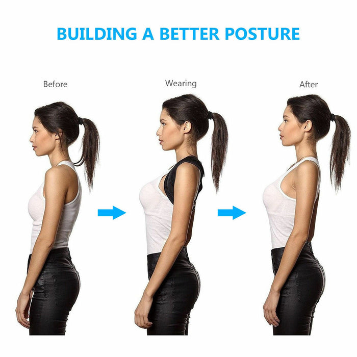 Adjustable Posture Corrector for Both Genders with Back Support: black posture corrector brace, minimal style