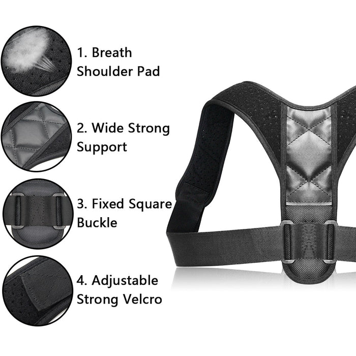 Adjustable Posture Corrector for Both Genders with Back Support: black posture corrector brace, minimal style