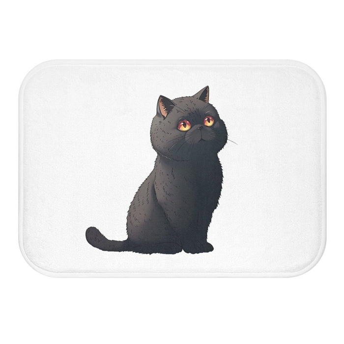 Adorable Cartoon Cat Bath Mat: white, dark gray black cat, cartoon illustration style