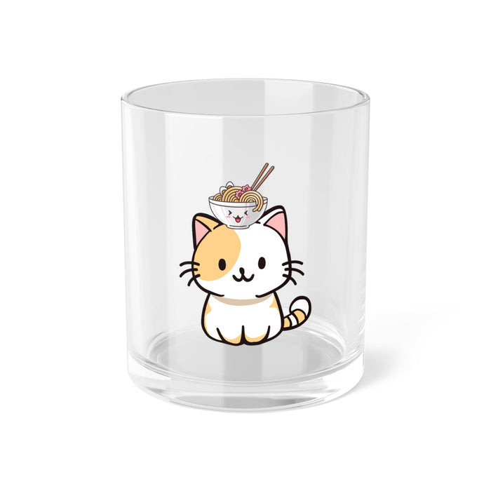 Adorable Foodie Cat Mug Set (2 Pcs): clear, orange cat character, kawaii cartoon style