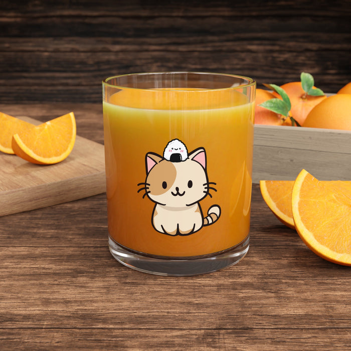 Adorable Foodie Cat Mug Set (2 Pcs): clear, orange cat character, kawaii cartoon style