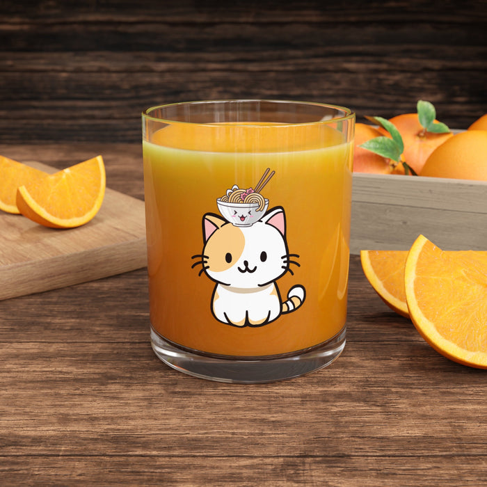 Adorable Foodie Cat Mug Set (2 Pcs): clear, orange cat character, kawaii cartoon style