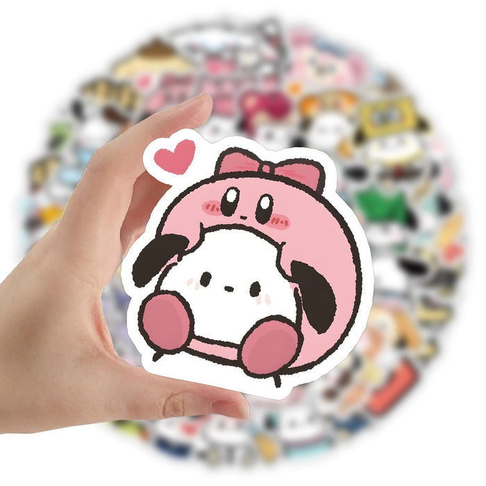 Adorable Laptop Decal Stickers: white, pink Sanrio-style cartoon characters including Hello Kitty, My Melody, Kuromi, Cinnamo