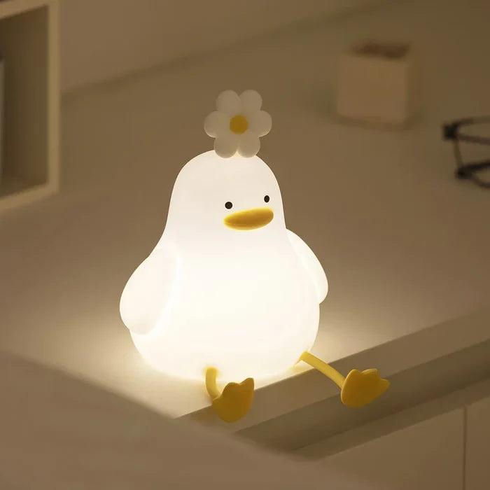 Adorable LED Duck Mobile Phone Stand with Touch Lamp: white, yellow duck character, kawaii cartoon style