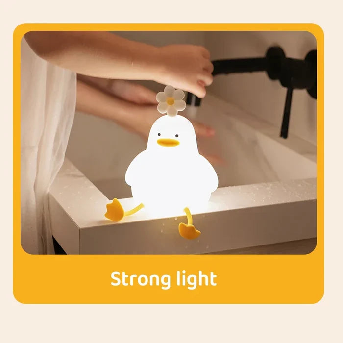 Adorable LED Duck Mobile Phone Stand with Touch Lamp: white, yellow duck character, kawaii cartoon style