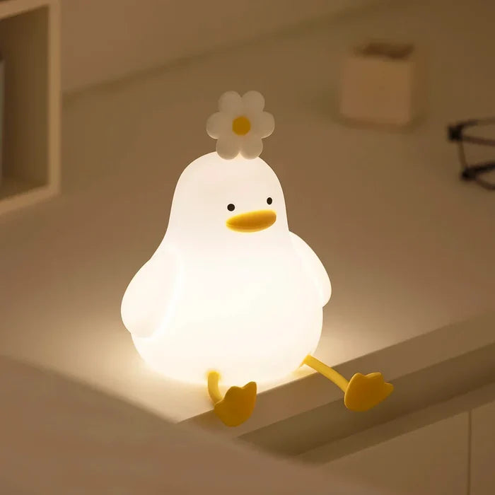 Adorable LED Duck Mobile Phone Stand with Touch Lamp: white, yellow duck character, kawaii cartoon style