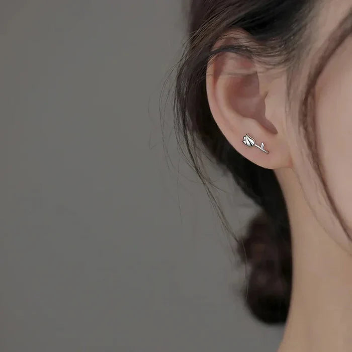 Adorable Tulip Earrings: silver cat, minimal kawaii style