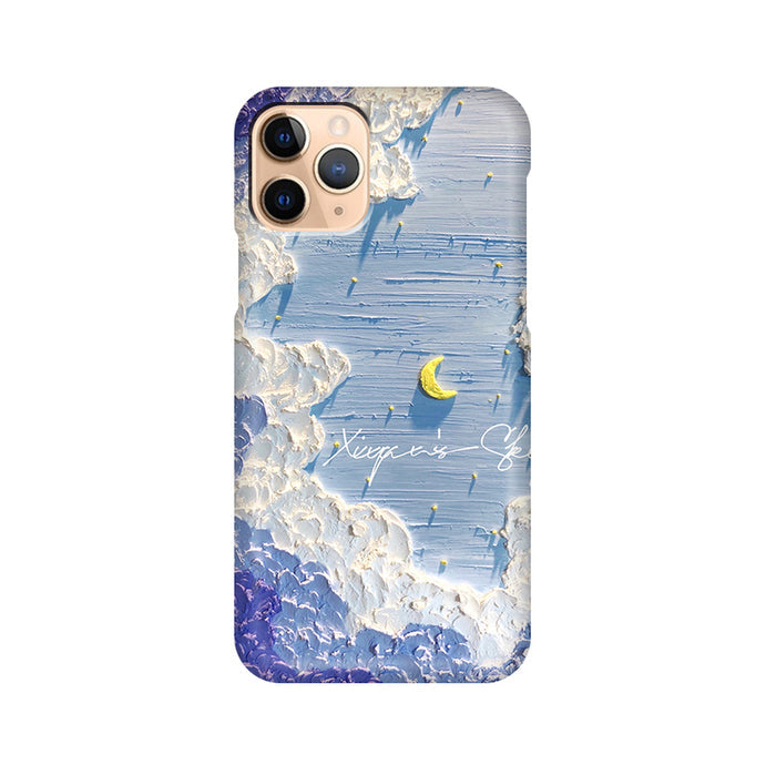Aesthetic Sky Phone Cases with 3D-like Design: light blue, white moon and cloud sky theme, artistic, dreamy, textured style