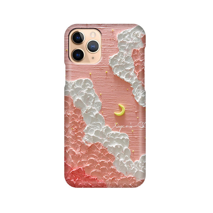 Aesthetic Sky Phone Cases with 3D-like Design: light blue, white moon and cloud sky theme, artistic, dreamy, textured style