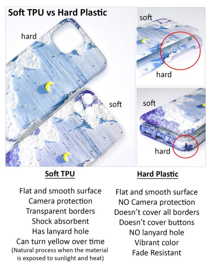Aesthetic Sky Phone Cases with 3D-like Design: light blue, white moon and cloud sky theme, artistic, dreamy, textured style