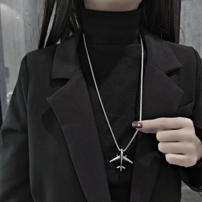 Airplane Necklace for All Genders: silver airplane, minimal style