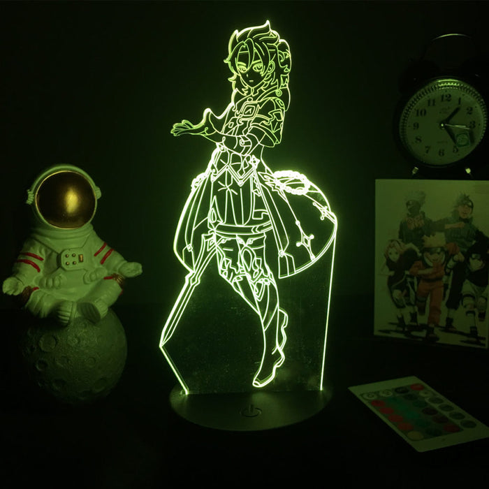 Albedo LED Lamp for Genshin Impact: neon green, transparent anime-style female character, anime/cartoon style