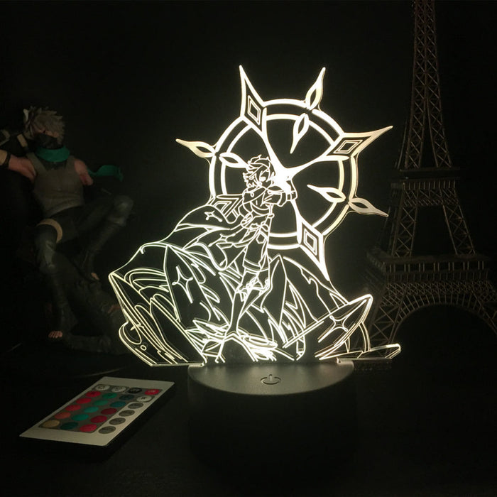Albedo LED Lamp for Genshin Impact: neon green, transparent anime-style female character, anime/cartoon style