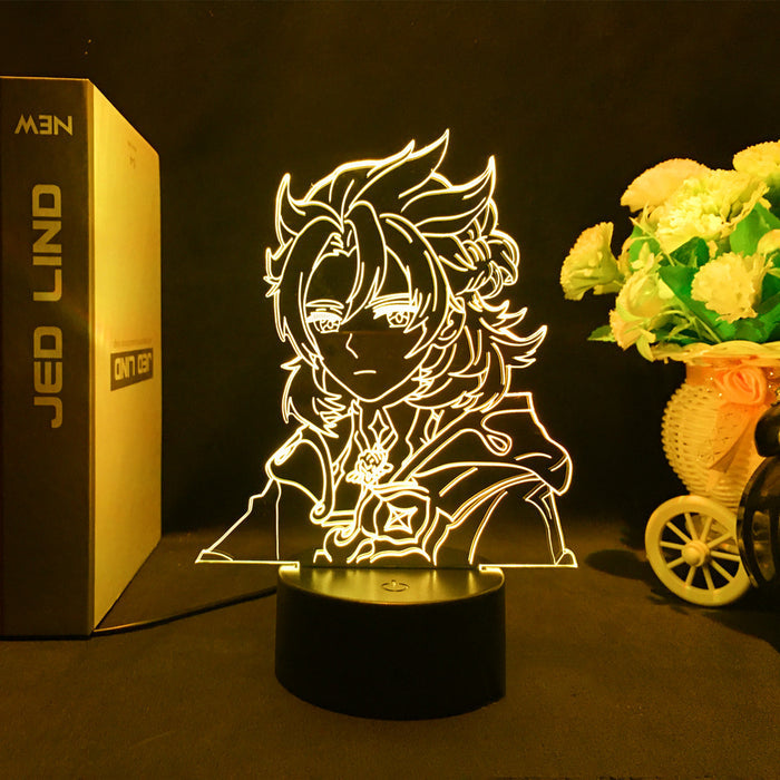 Albedo LED Lamp for Genshin Impact: neon green, transparent anime-style female character, anime/cartoon style