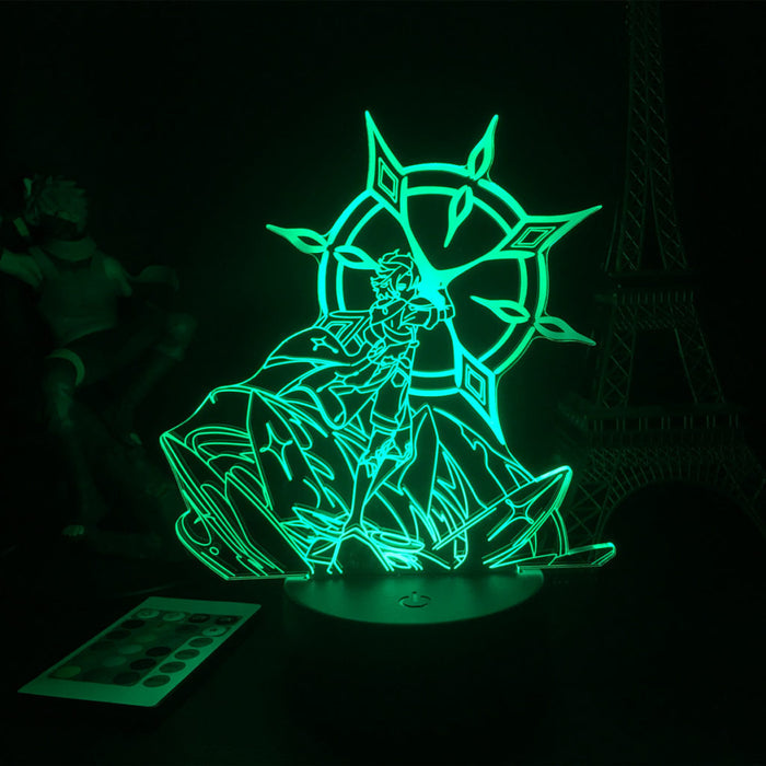 Albedo LED Lamp for Genshin Impact: neon green, transparent anime-style female character, anime/cartoon style