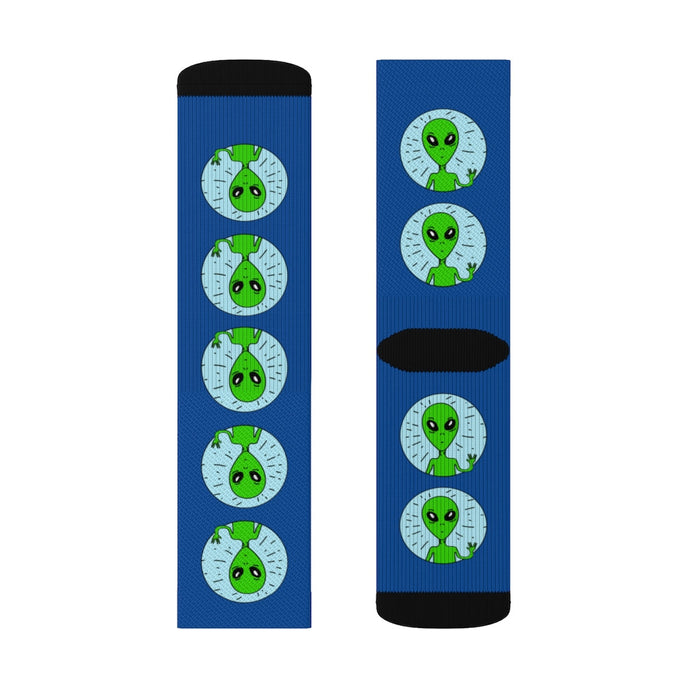 Alien Oddity Socks: blue, black cartoon dinosaur heads