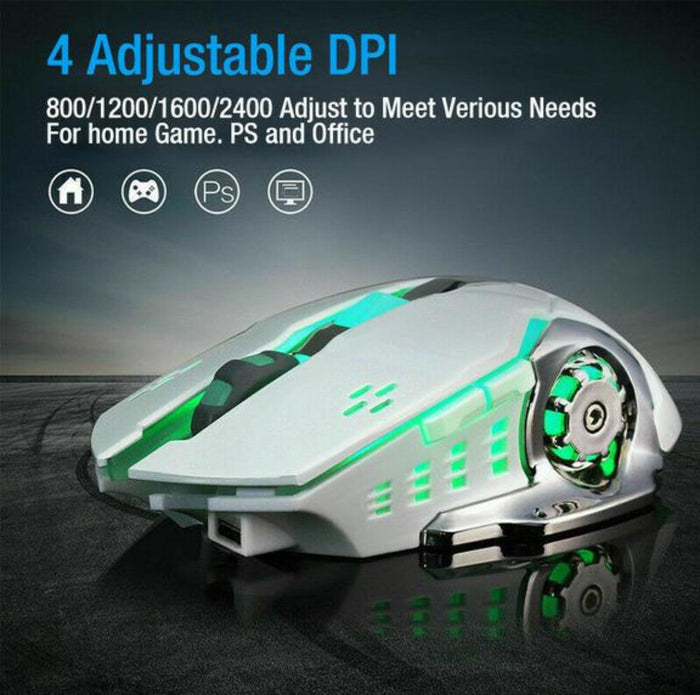 Alpha Dargon Z9: Wireless Gaming Mouse with 2400 DPI: white, silver computer mouse, futuristic gaming style
