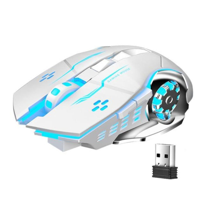 Alpha Dargon Z9: Wireless Gaming Mouse with 2400 DPI: white, silver computer mouse, futuristic gaming style
