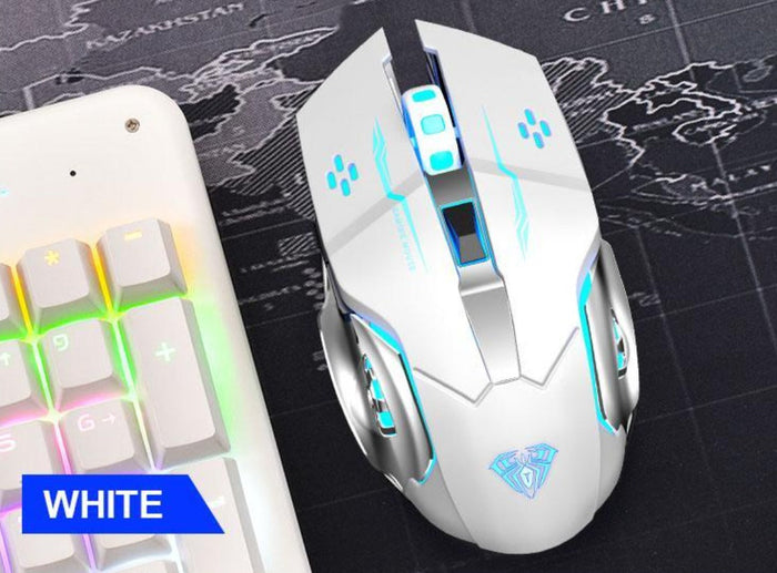 Alpha Dargon Z9: Wireless Gaming Mouse with 2400 DPI: white, silver computer mouse, futuristic gaming style