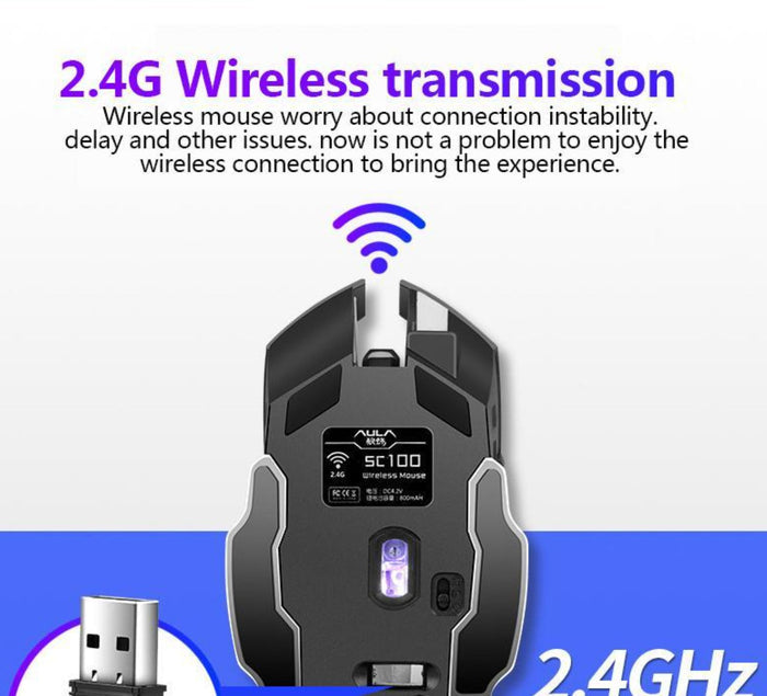 Alpha Dargon Z9: Wireless Gaming Mouse with 2400 DPI: white, silver computer mouse, futuristic gaming style