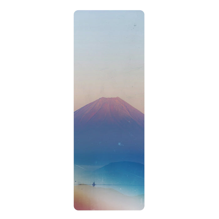 Alpine Horizon Serene Yoga Mat: light blue, peach mountain landscape, minimal scenic illustration style