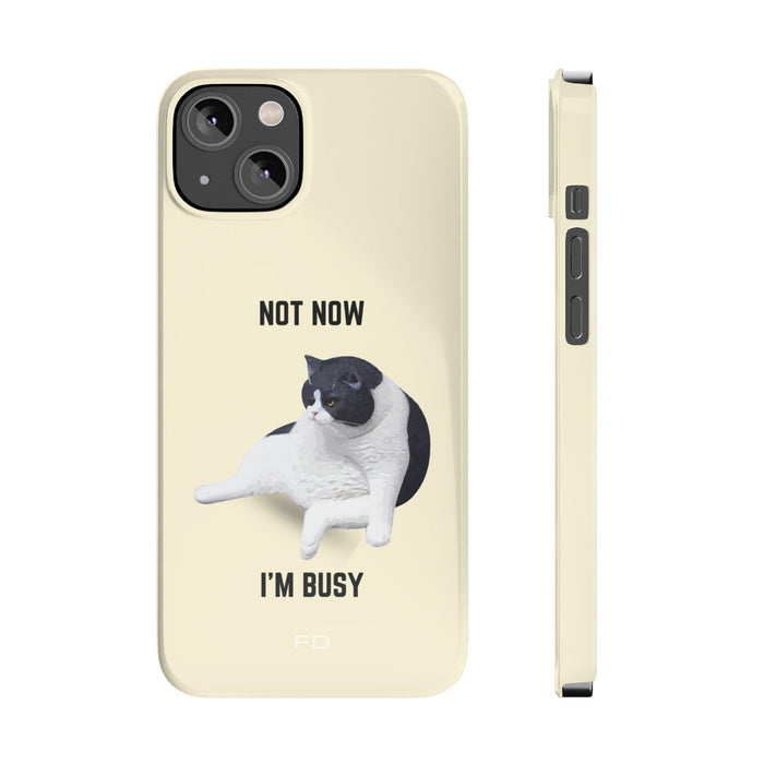 Amusing Feline Boredom Design Sleek Phone Cover for iPhone 14, 14 PRO, and 14 PRO MAX: cream, black black-and-white cat, mini