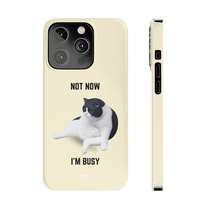 Amusing Feline Boredom Design Sleek Phone Cover for iPhone 14, 14 PRO, and 14 PRO MAX: cream, black black-and-white cat, mini