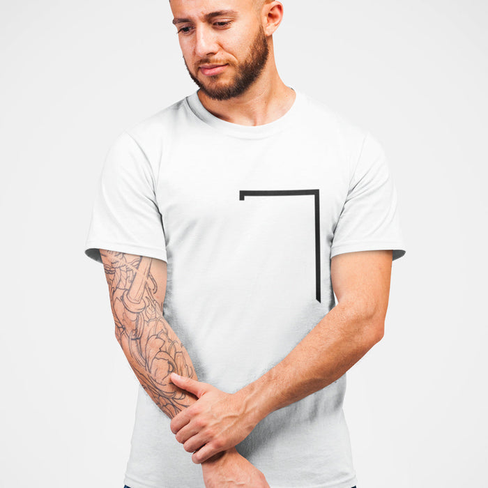 Angle Shaped Men's Tee: A Unique Twist to Your Style: light gray-blue, black short-sleeve T-shirt, minimal style