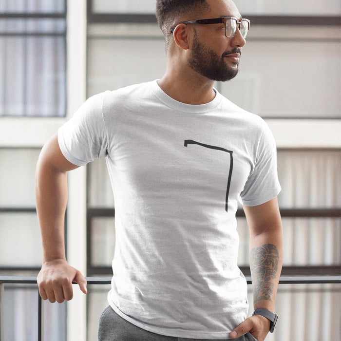 Angle Shaped Men's Tee: A Unique Twist to Your Style: light gray-blue, black short-sleeve T-shirt, minimal style