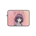 Anime Girl Laptop Sleeve with Vibrant Purple Hair: pink, peach anime-style girl character, anime, cartoon style