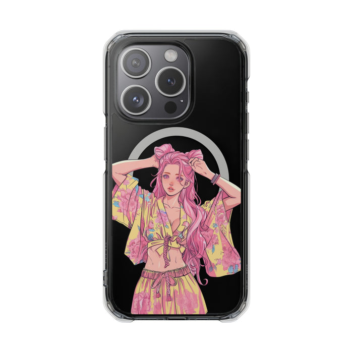 Anime Girl Magnetic Case for iPhone, A Case That Showcases the Charm of Anime on Your iPhone: black, clear illustrated pink-h