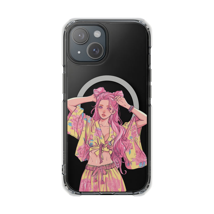 Anime Girl Magnetic Case for iPhone, A Case That Showcases the Charm of Anime on Your iPhone: black, clear illustrated pink-h