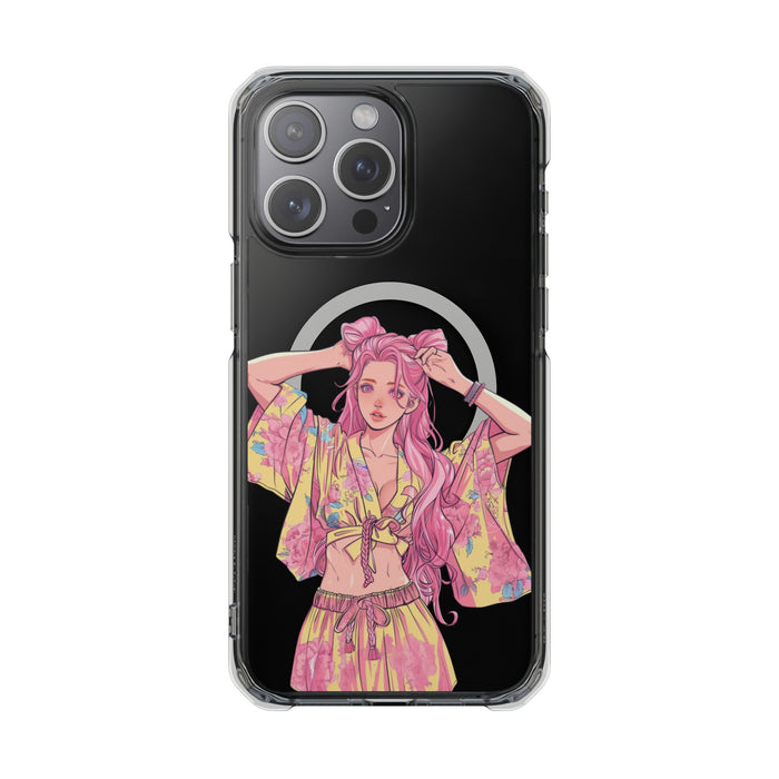 Anime Girl Magnetic Case for iPhone, A Case That Showcases the Charm of Anime on Your iPhone: black, clear illustrated pink-h