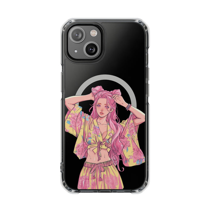 Anime Girl Magnetic Case for iPhone, A Case That Showcases the Charm of Anime on Your iPhone: black, clear illustrated pink-h