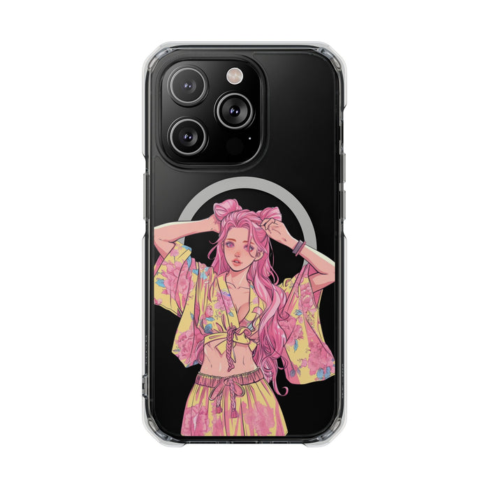 Anime Girl Magnetic Case for iPhone, A Case That Showcases the Charm of Anime on Your iPhone: black, clear illustrated pink-h