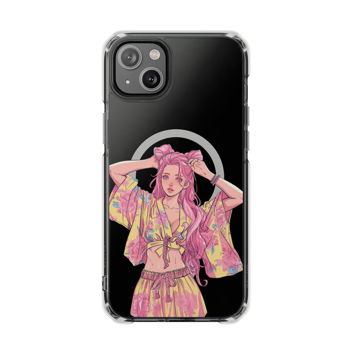 Anime Girl Magnetic Case for iPhone, A Case That Showcases the Charm of Anime on Your iPhone: black, clear illustrated pink-h