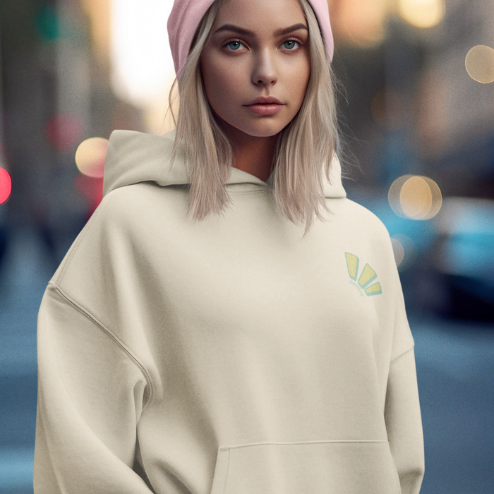 Anime Mango Logo Hoodie: off-white, pale green anime-style girl graphic, minimal streetwear with anime graphic style