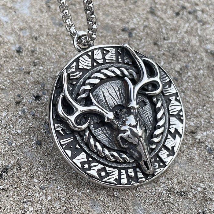 Antler Pendant Necklace with a Bold and Unique Design: silver, black bull skull with horns, ornate western/gothic style