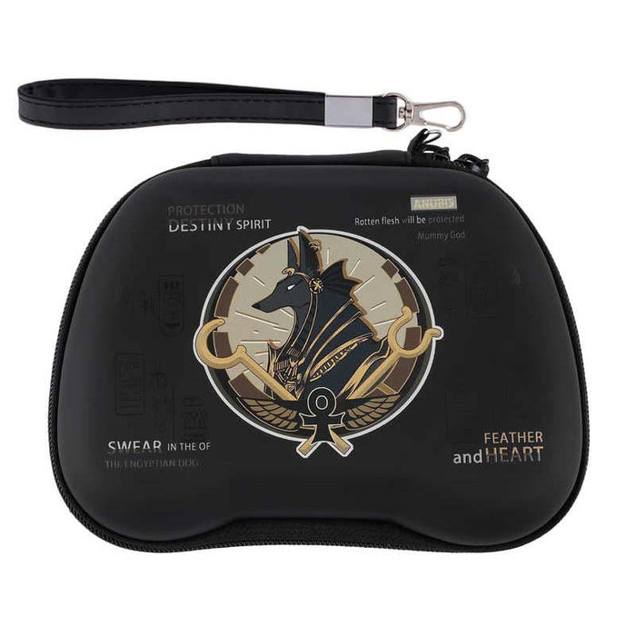 Anubis Controller Storage Case with Lanyard: black, gold Anubis-inspired Egyptian character, Egyptian-inspired graphic, carto