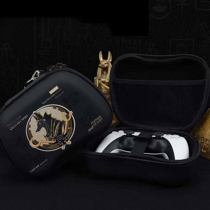 Anubis Controller Storage Case with Lanyard: black, gold Anubis-inspired Egyptian character, Egyptian-inspired graphic, carto