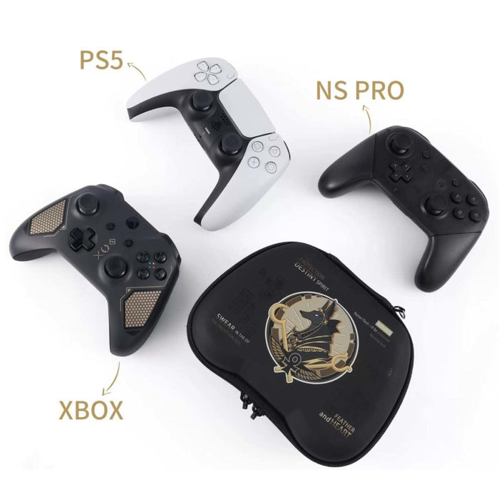Anubis Controller Storage Case with Lanyard: black, gold Anubis-inspired Egyptian character, Egyptian-inspired graphic, carto