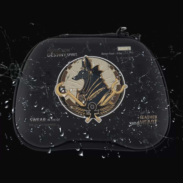 Anubis Controller Storage Case with Lanyard: black, gold Anubis-inspired Egyptian character, Egyptian-inspired graphic, carto