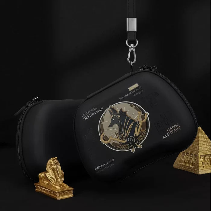 Anubis Controller Storage Case with Lanyard: black, gold Anubis-inspired Egyptian character, Egyptian-inspired graphic, carto