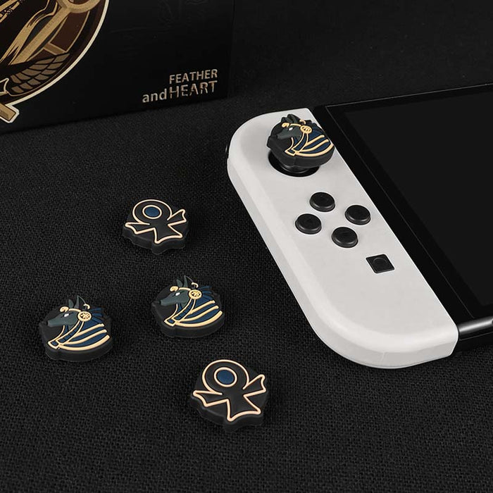Anubis Switch Joystick Caps: Enhanced Gaming Control: black, dark navy blue Anubis/jackal character and ankh symbol, cartoon